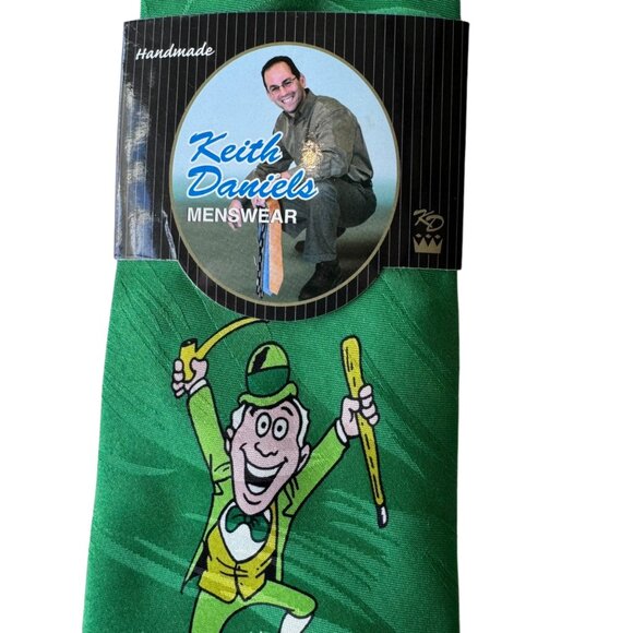 Keith Daniels Neck Tie Leprechaun St Pats Irish Milano Green Stripe Handmade - Picture 6 of 14